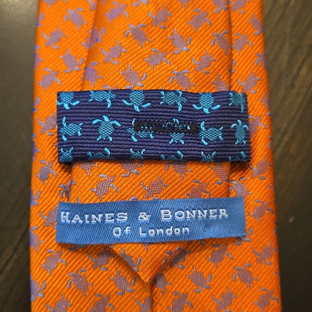 Hanes & Bonner Of London - Orange Patterned Tie With Blur Turtles